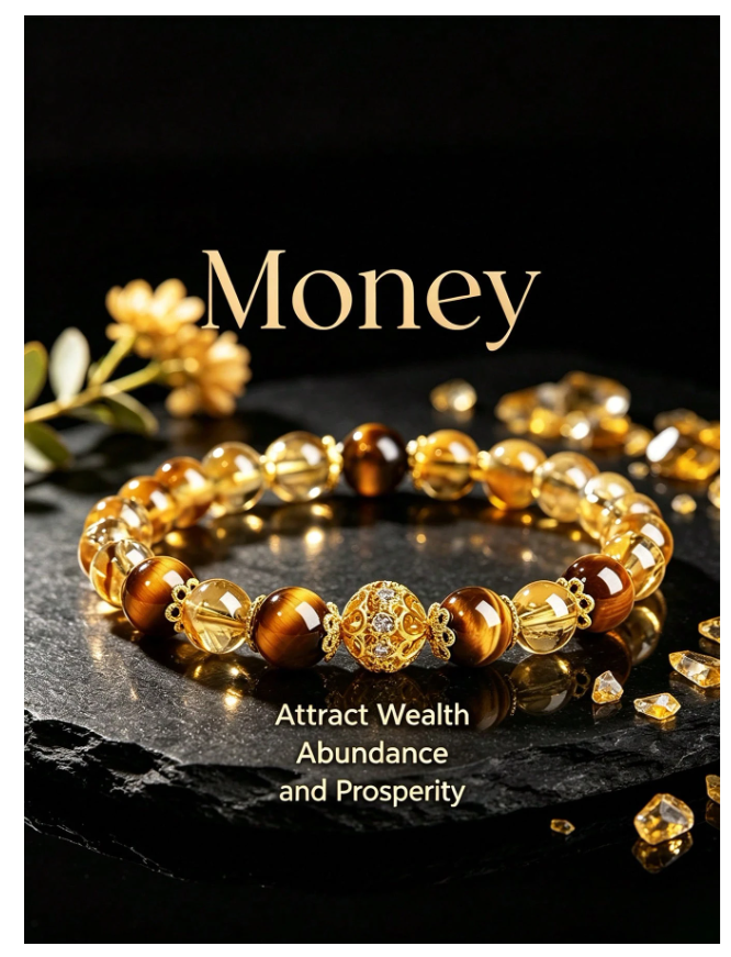 Vintage Boho Style Tiger Eye & Yellow Crystal Beaded Bracelet