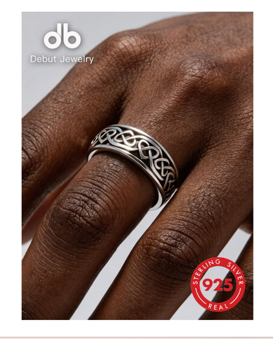 S925 Sterling Silver Unisex Celtic Knot Ring, Infinity Heart-To-Heart Ring, Vintage Hollow Irish Infinity Knot Band, Classic Celtic Wedding Ring Couple Set, Versatile Personalized Jewelry, Gift Box Packaging