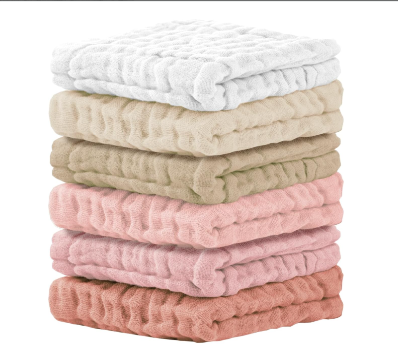 Cuddle Campus 6 Pack Muslin Baby Washcloths, Burp & Wash Cloths for Babies