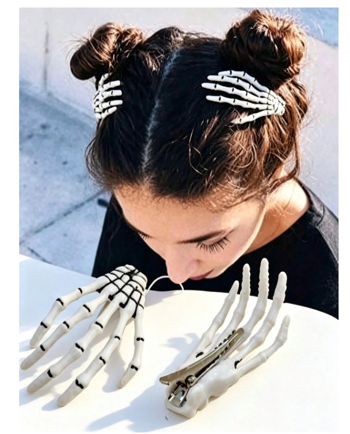 2pcs/Set Skeleton Hand Hair Clips, Halloween Party Spooky Hair Accessories, Bone Claw Hair Clips For Women, Gothic Style Cosplay Headwear, Halloween Trick Or Treat