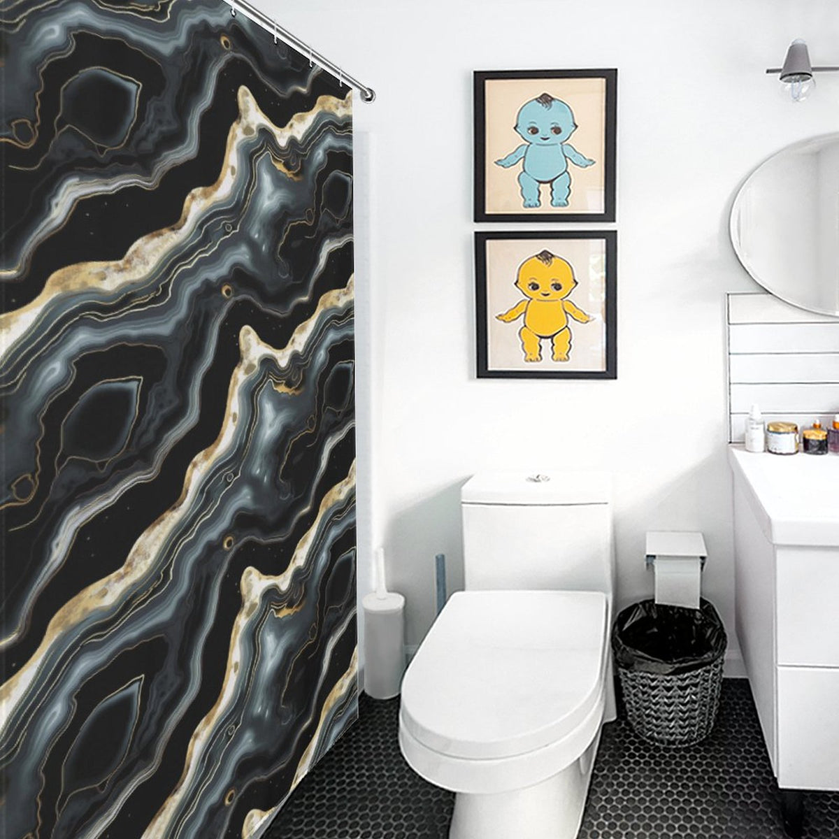 Black Marble Shower Curtain