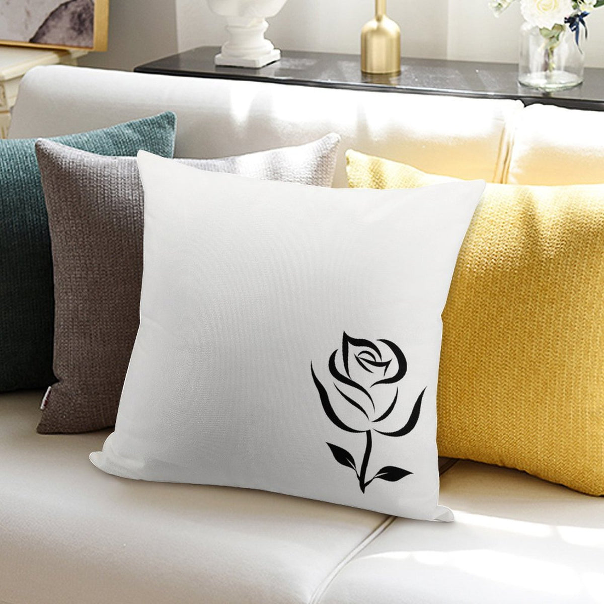 Square Plush Throw Pillow Cover (Pillow Excluded) Black Rose