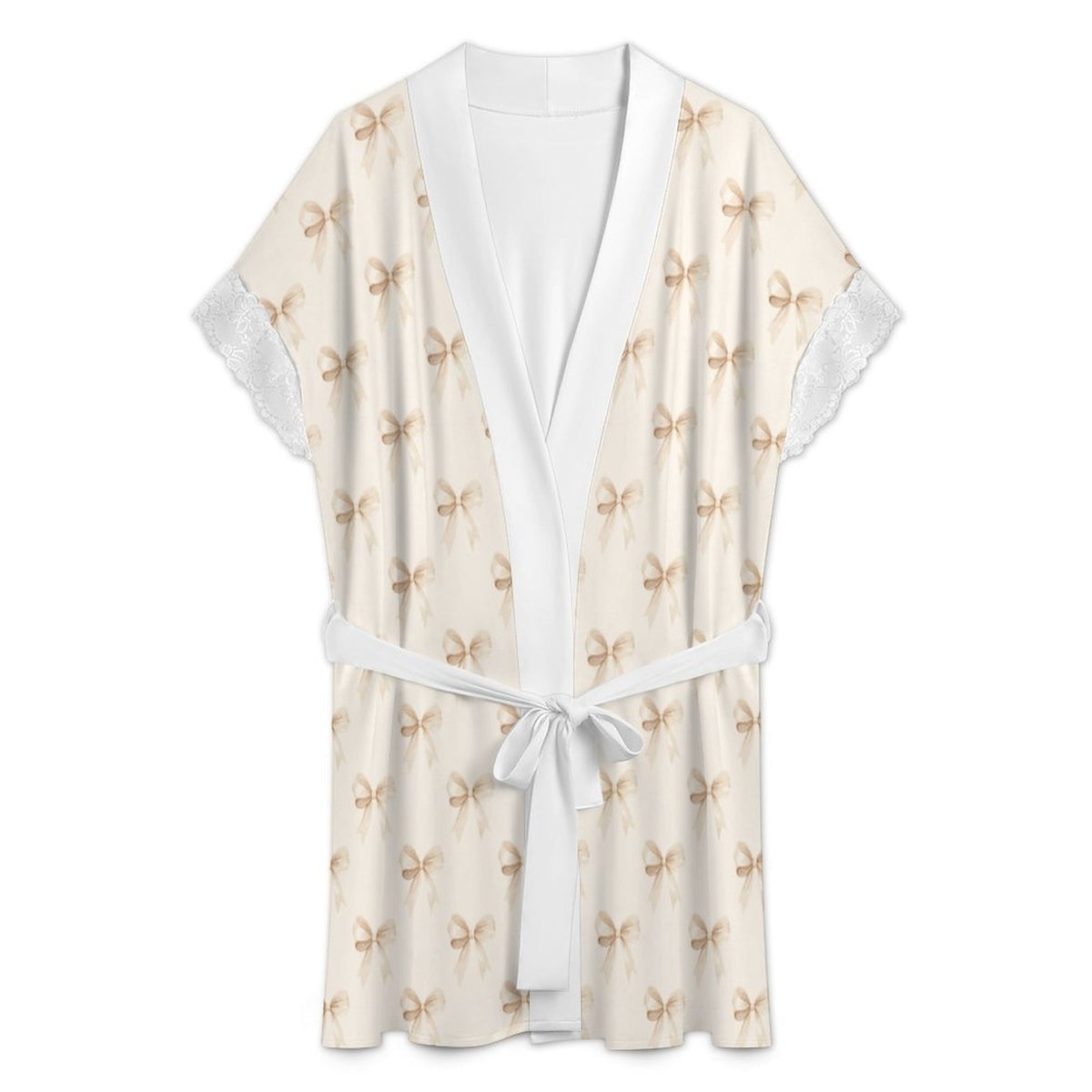 Lace Trimmed Short-Sleeve Nightgown Ribbons