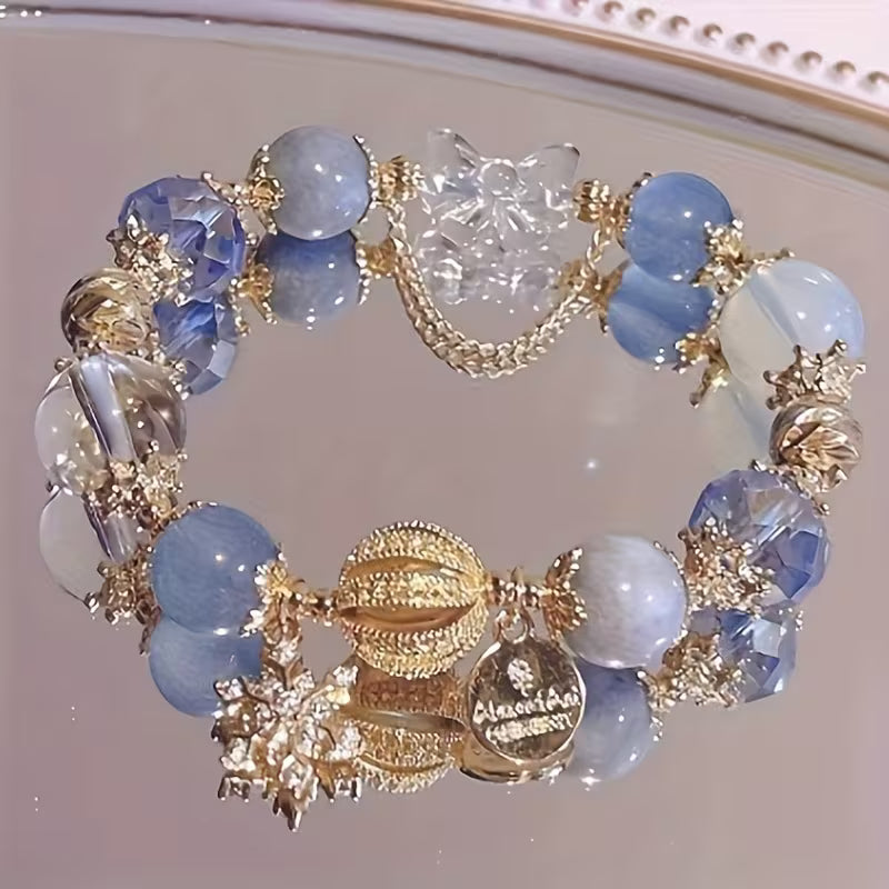 Retro Bohemian Palace Style Beaded Bracelet - Luxury Fairy Tale Dream Blue Beads Suitable for Lunar New Year Gifts,. Day, Mother' Day, for Daily Wear & Special Occasions, Year-Round Elegant Accessory