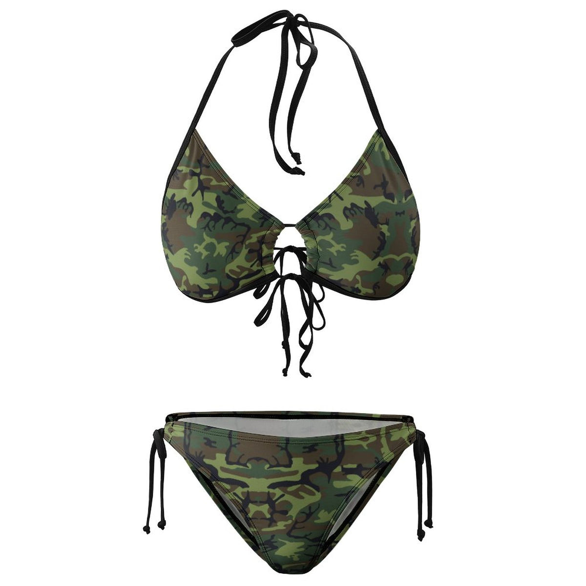 Halter Tie Front Bikini Set Camo