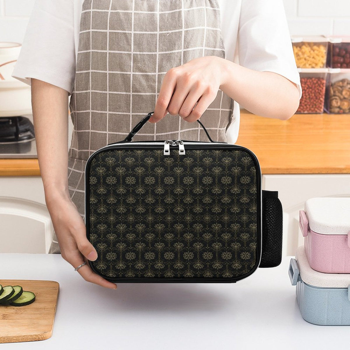 PU Leak-proof Lunch Bag with Detachable Buckled Handle