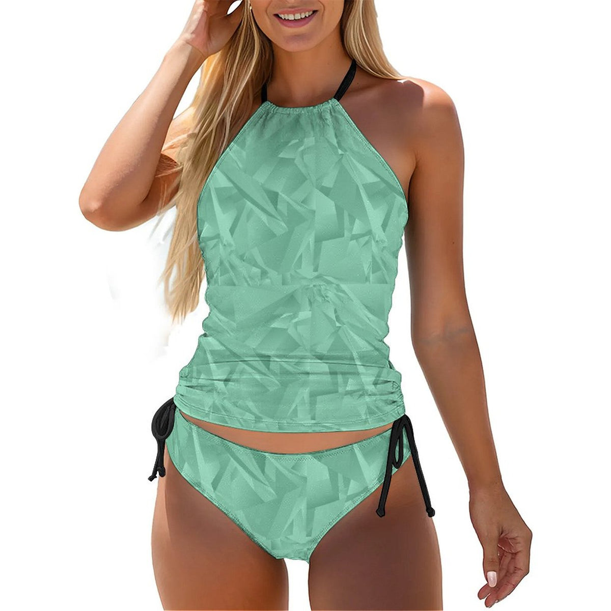 2-Piece Women's Tankini Set with High Neck Halter Top Teal