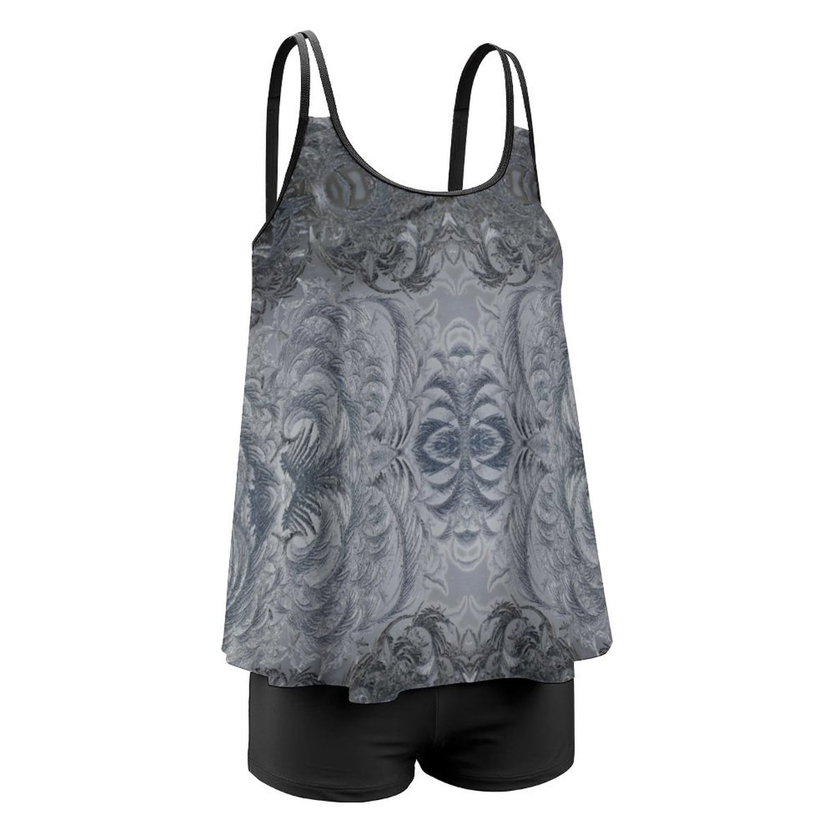 Tankini Two Piece Swimsuit Gray and Black