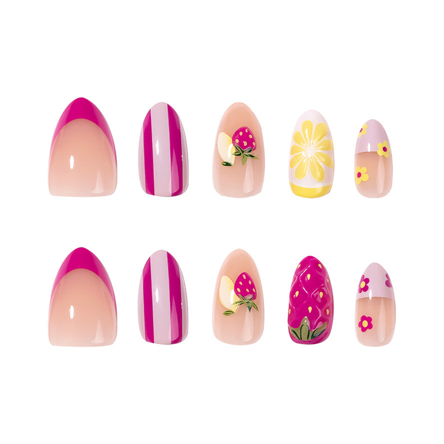 365nails: "Strawberry Lemonade Oval" – Fruit Print Press-on Nails – Image 5
