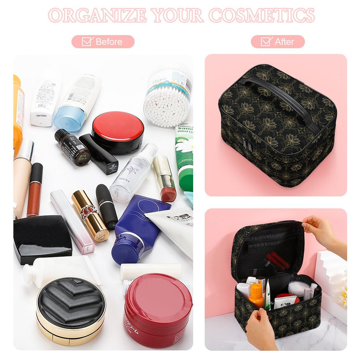 Make-up bag with Lychee pattern PU material