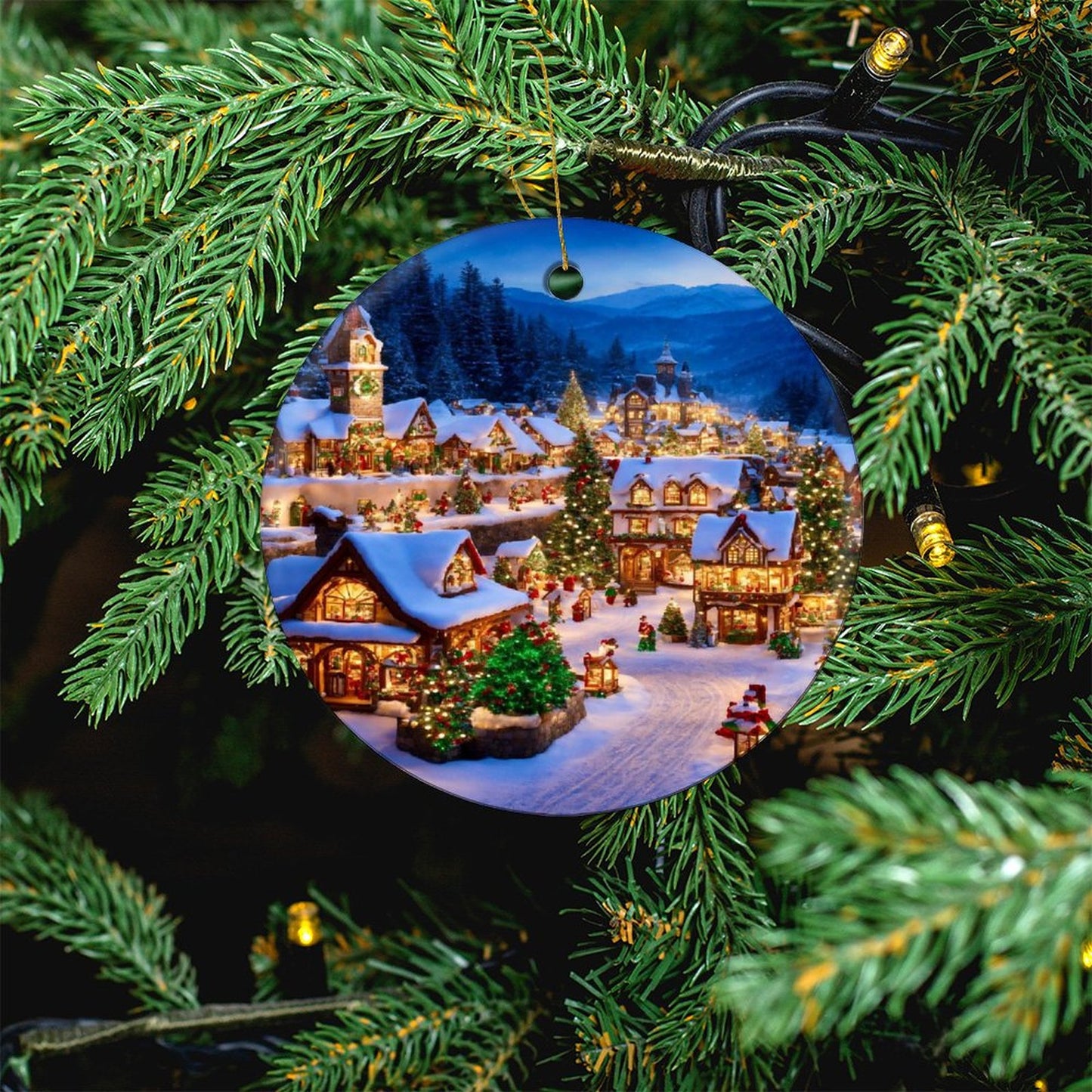 Round Christmas Ceramic Ornament (Glossy Surface)