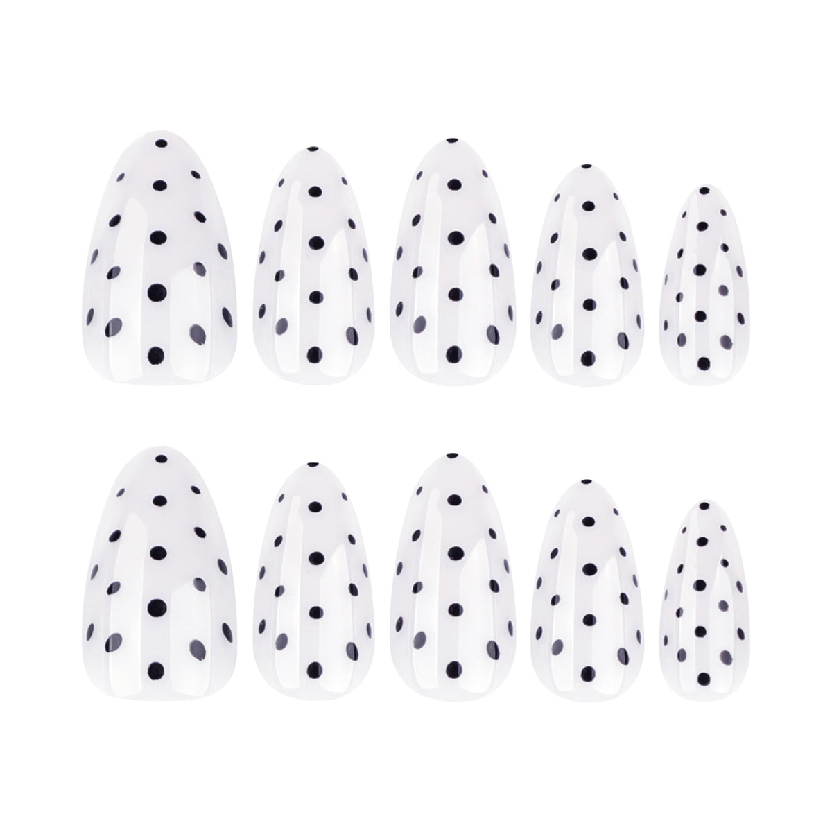 Black dots almond on white background press-on nails – Image 5