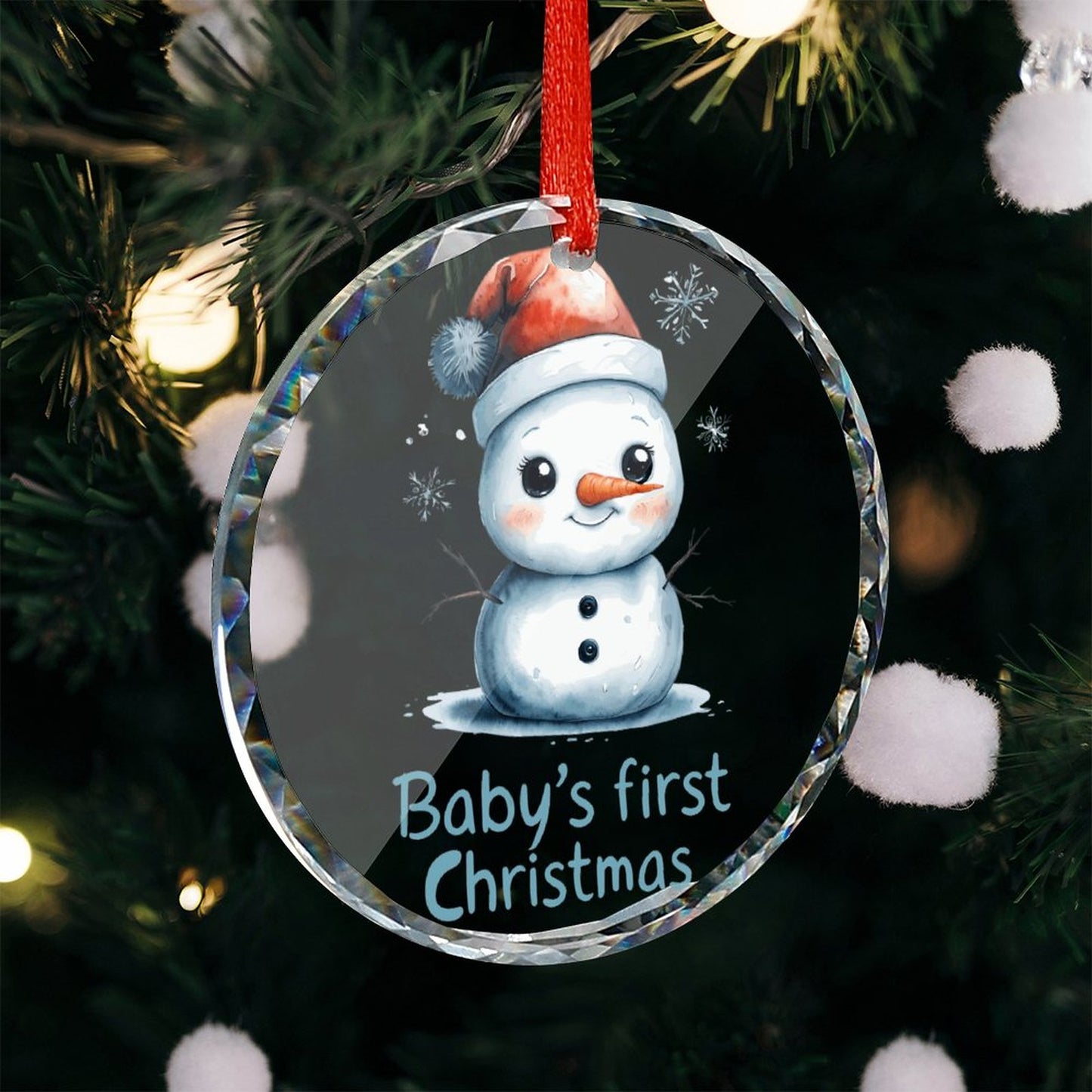Glass Circular Ornament Pendant - Baby's First Christmas