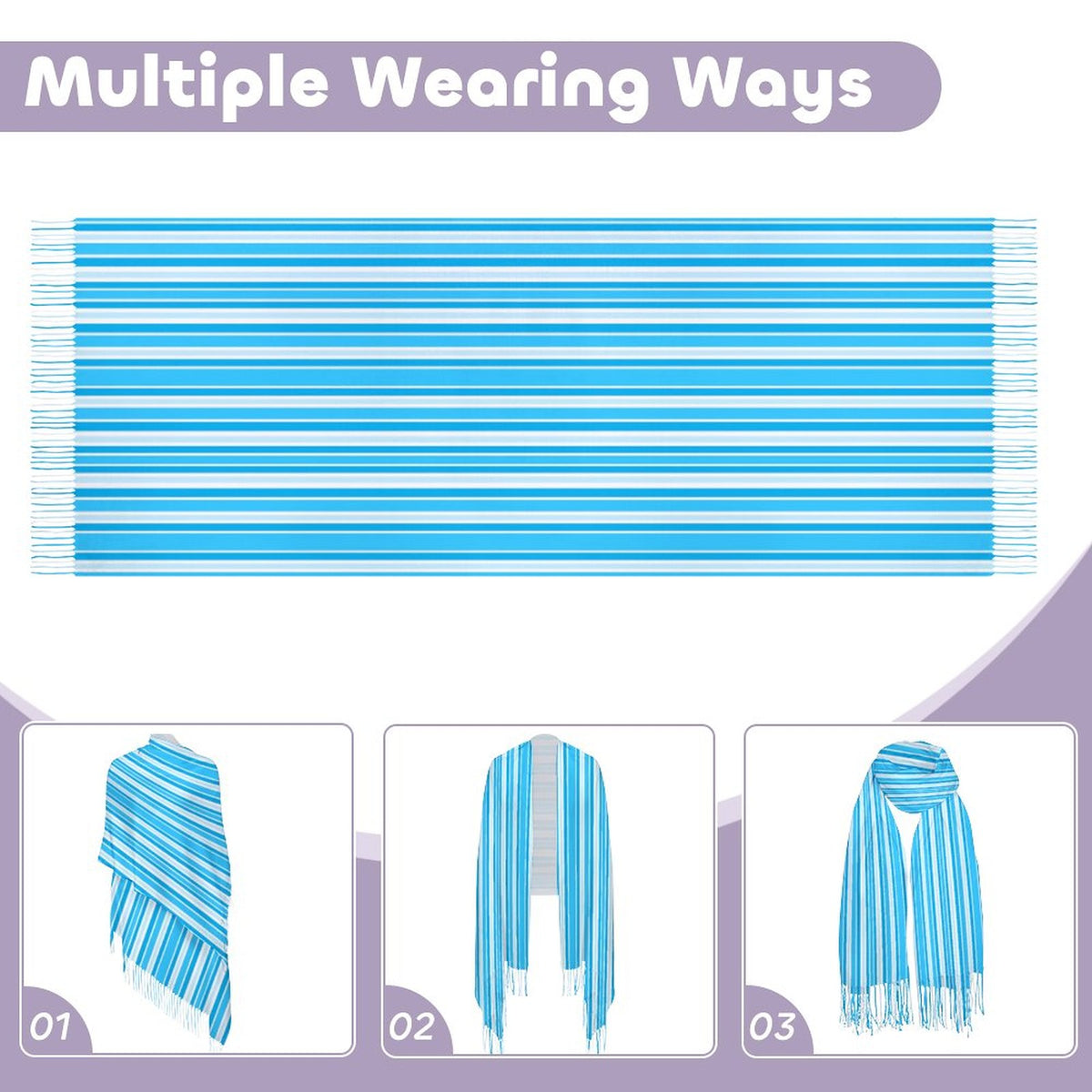 Cashmere-like Tassel Scarf Blue Stripes