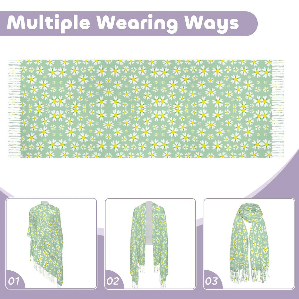 Cashmere-like Tassel Scarf Green Daisy