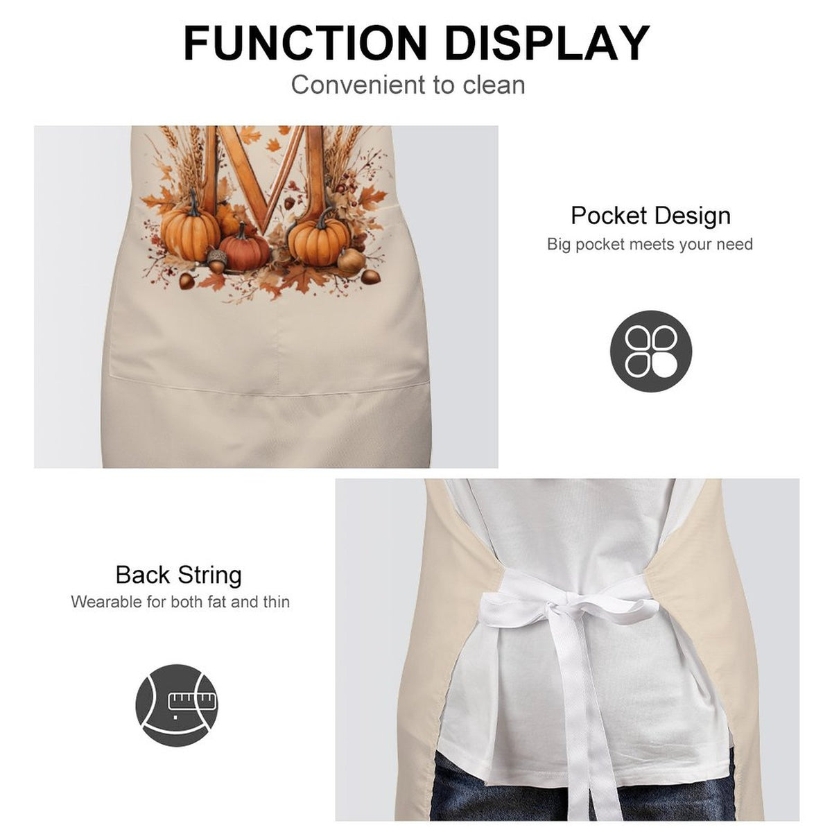 Adult Apron with Pocket - Thanksgiving Letter M