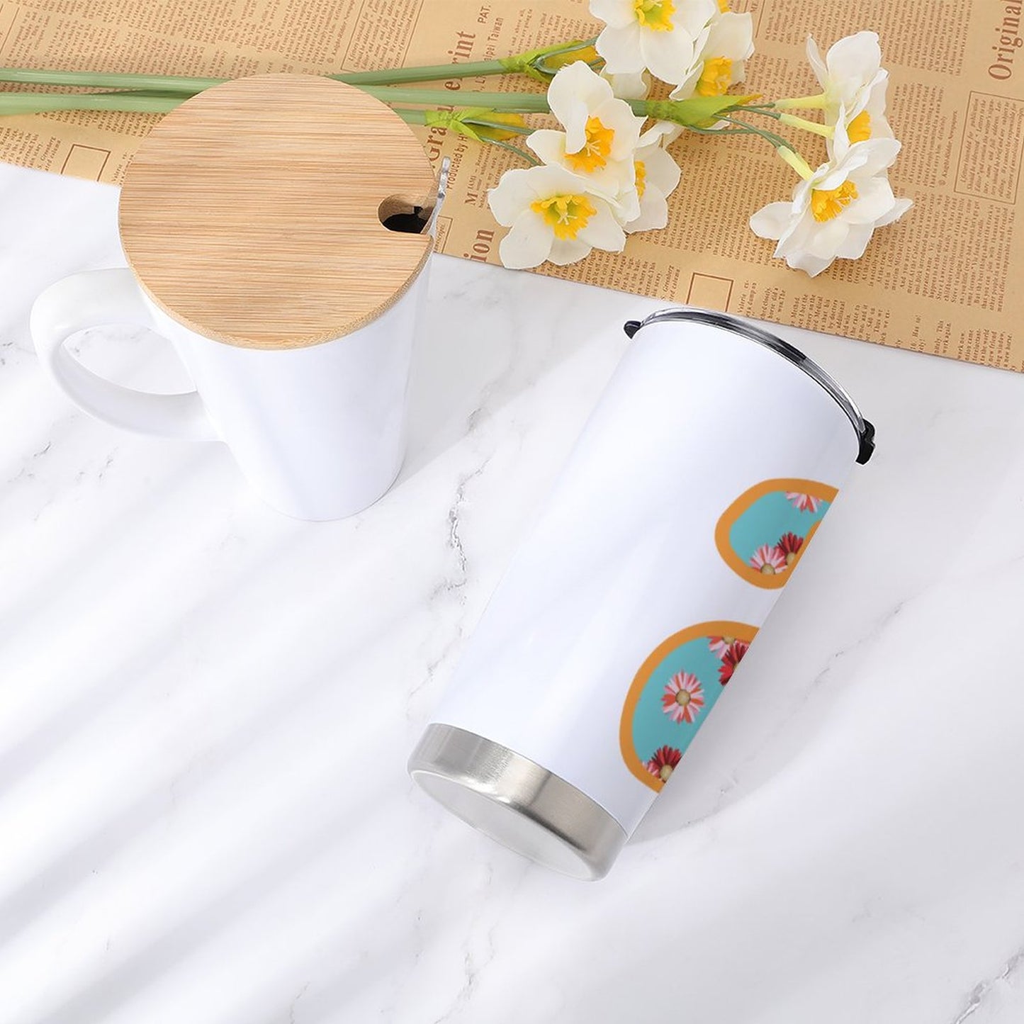 Car Travel Coffee Mug with Lid - Letter A