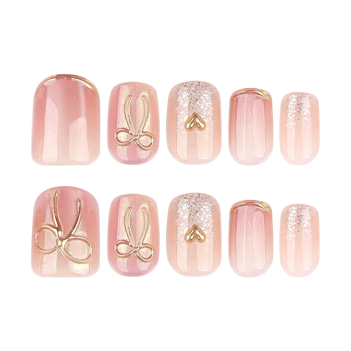 Soft Pink Bow and Heart Glitter Nails – Image 5
