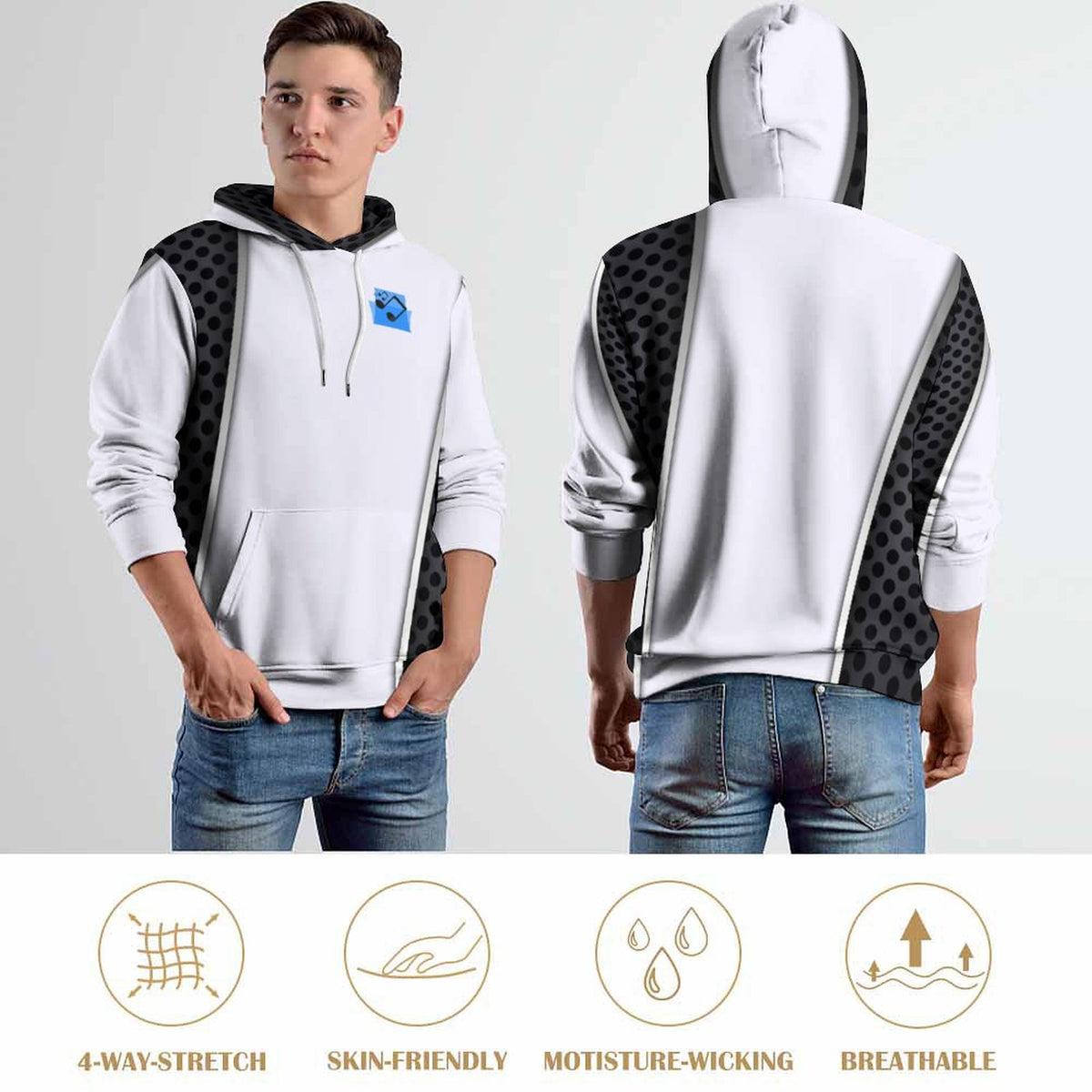 Men's Cool Hoodie with Double-layer Cap Black and White