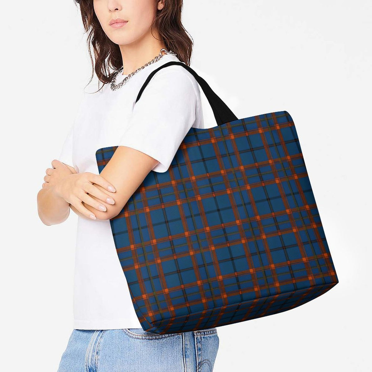 Large One Shoulder Shopping Bag Plaid