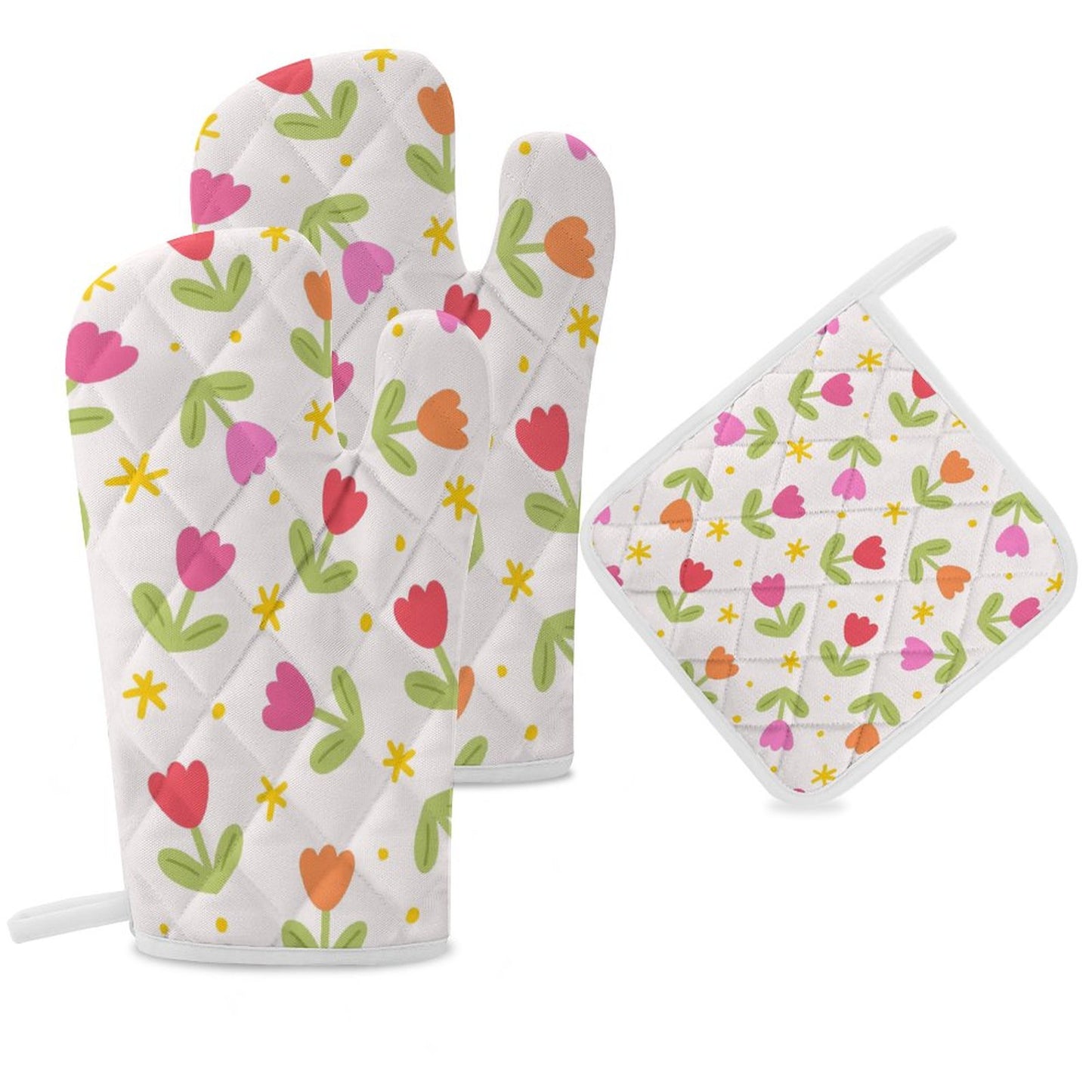 Oven Mitts & Pot Holder Set of 3 Tulips