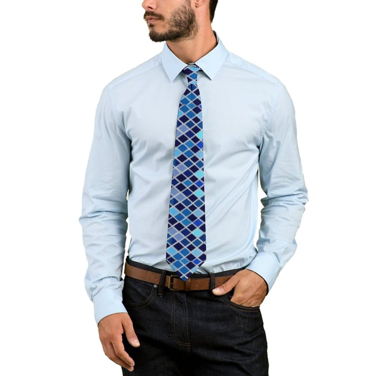 Men's Formal Tie - Blue Check boxes