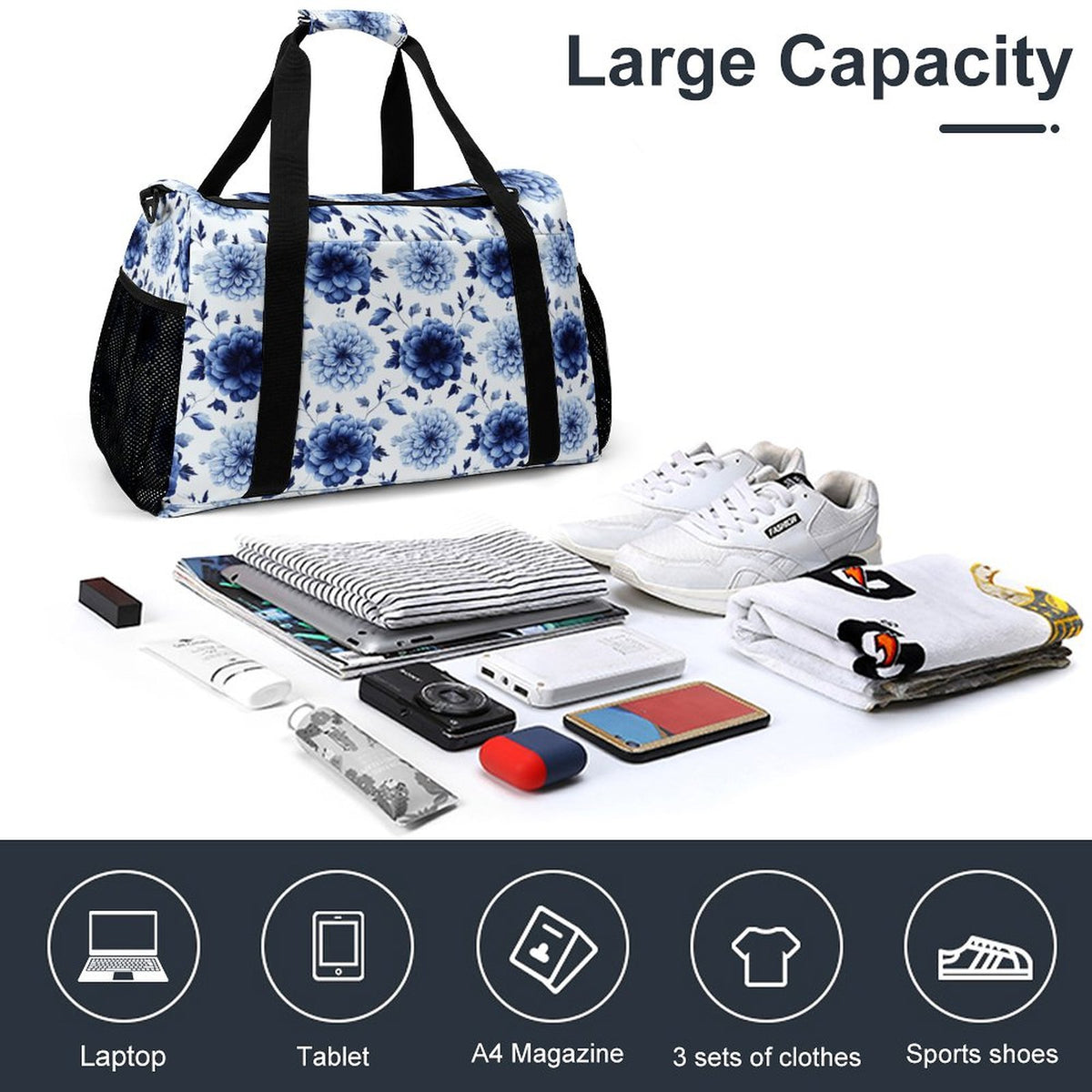 Travel Duffel Bag - Blue Flower