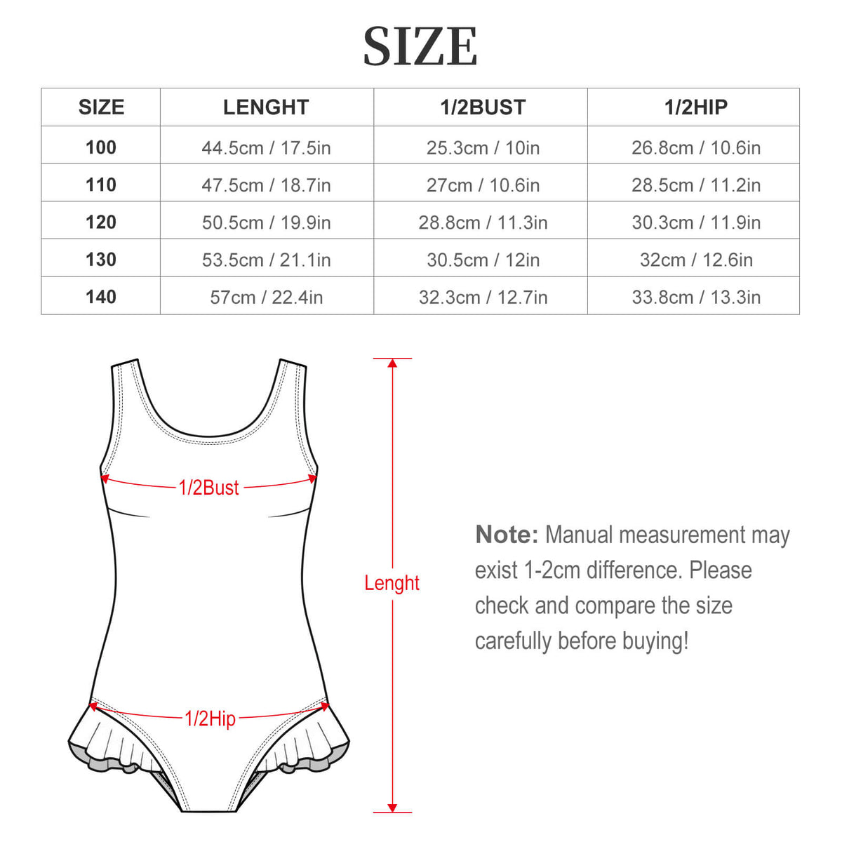 Girls Ruffle Trim One Piece Swimwear Rainbow