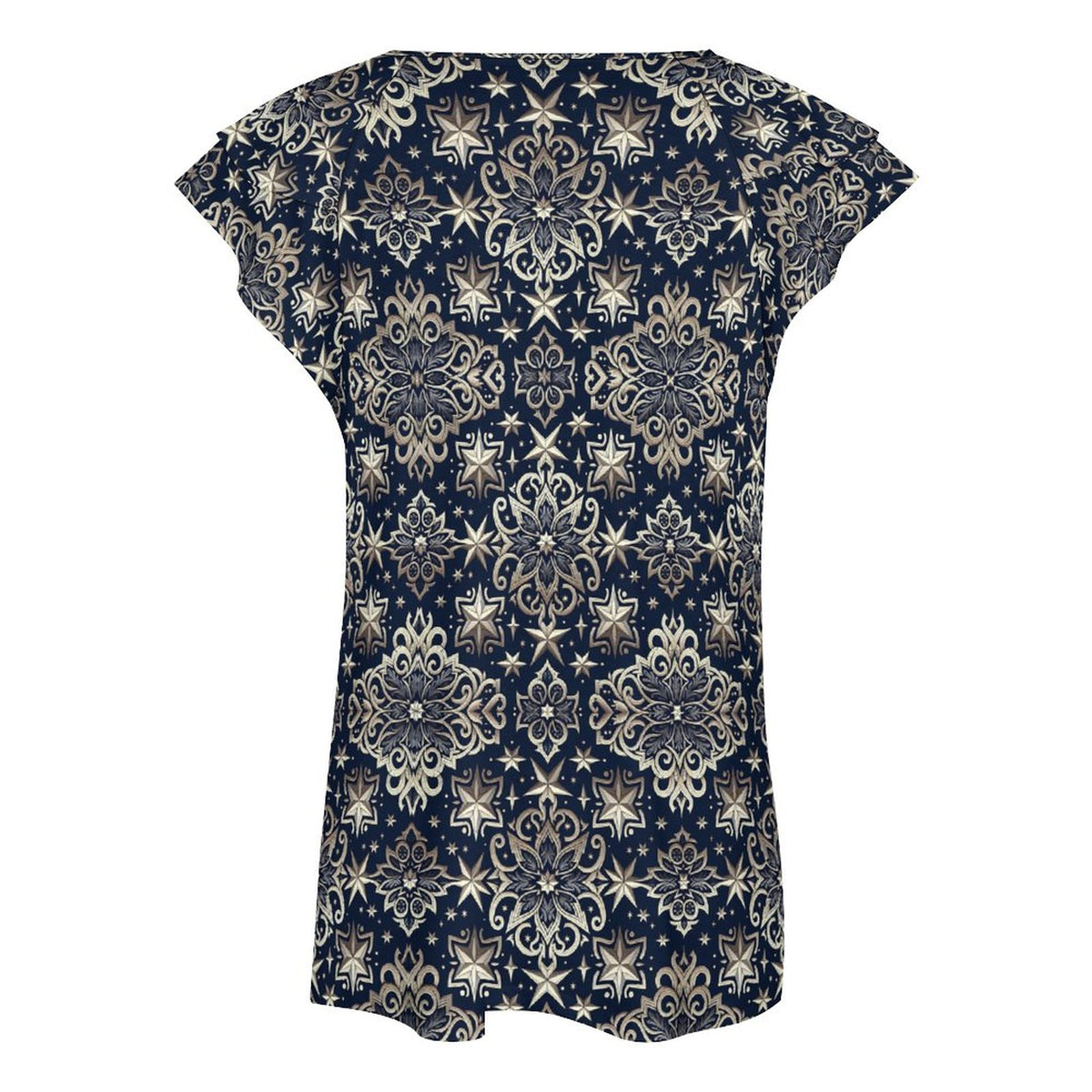 Cooling Polyester Ruffle V-Neck T-Shirt