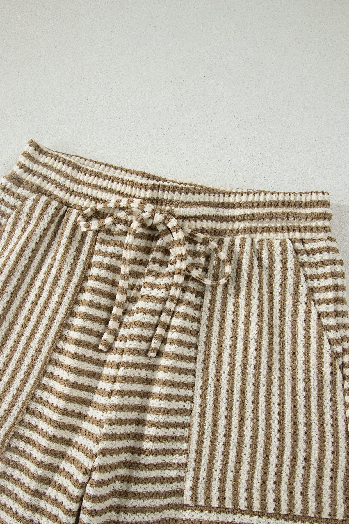 Brown Stripe Breathable Textured Knit Short 2pcs Set