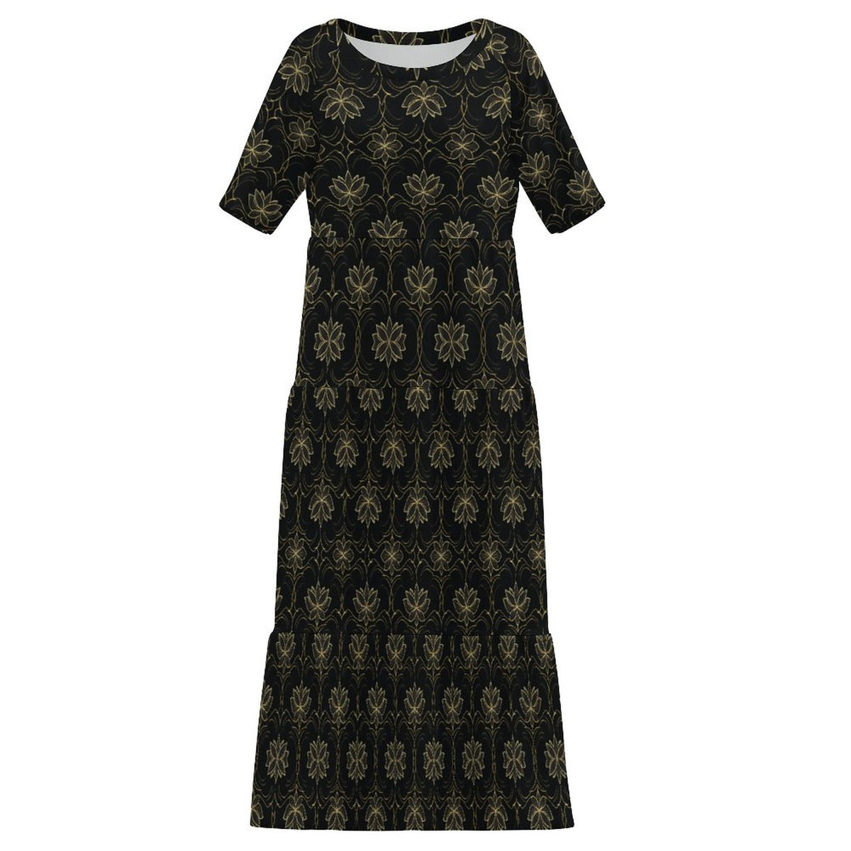 Wide Round Neck 3/4 Sleeve Long Dress