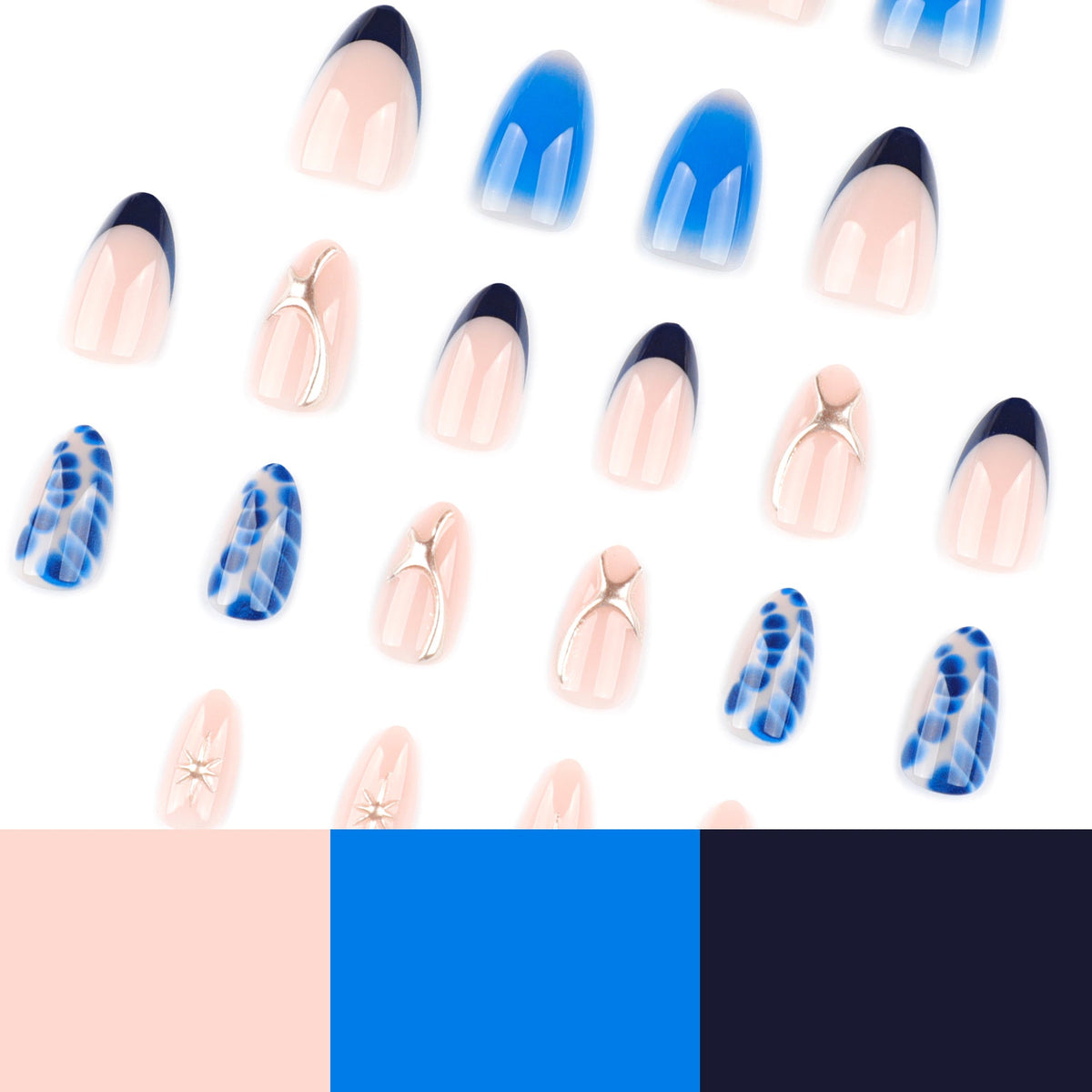 Blue Smudge Simple French Almond Short press-on nails – Image 4