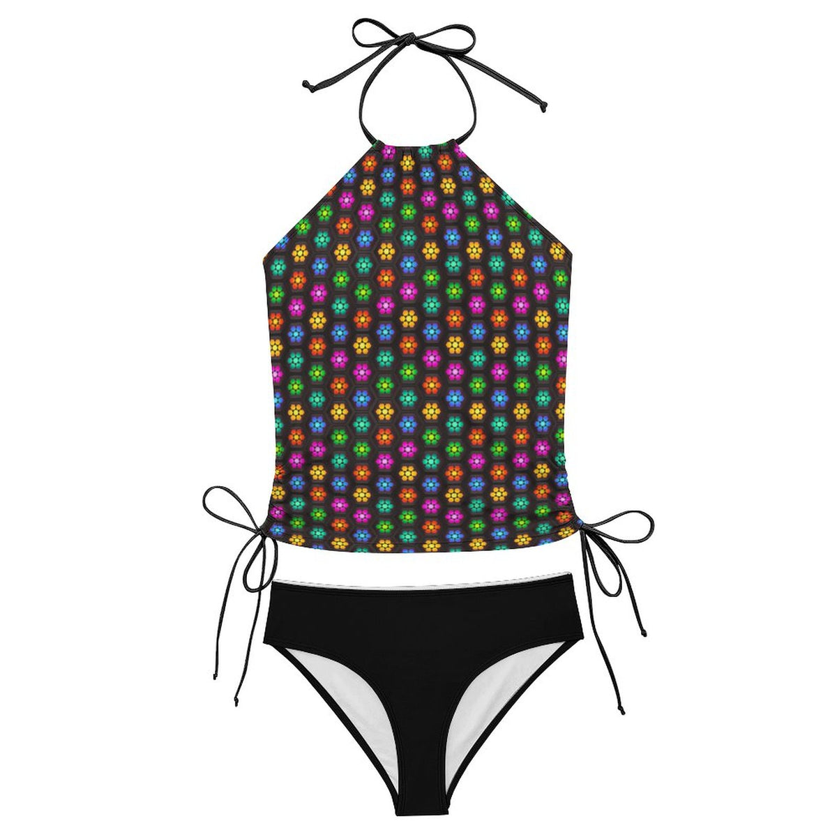 2-Piece Women's Tankini Set with High Neck Halter Top - Daisy