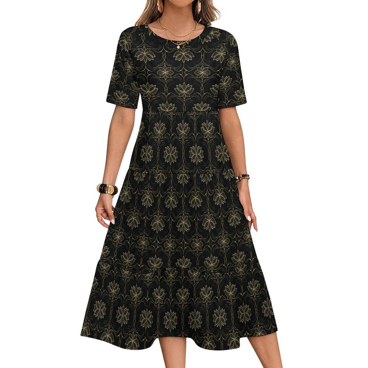 Wide Round Neck 3/4 Sleeve Long Dress