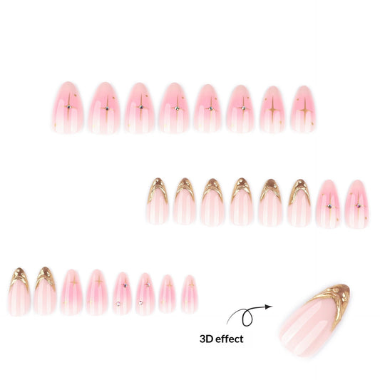Pink Gold Wave Charm Press On Nails Elegant Design – Image 2