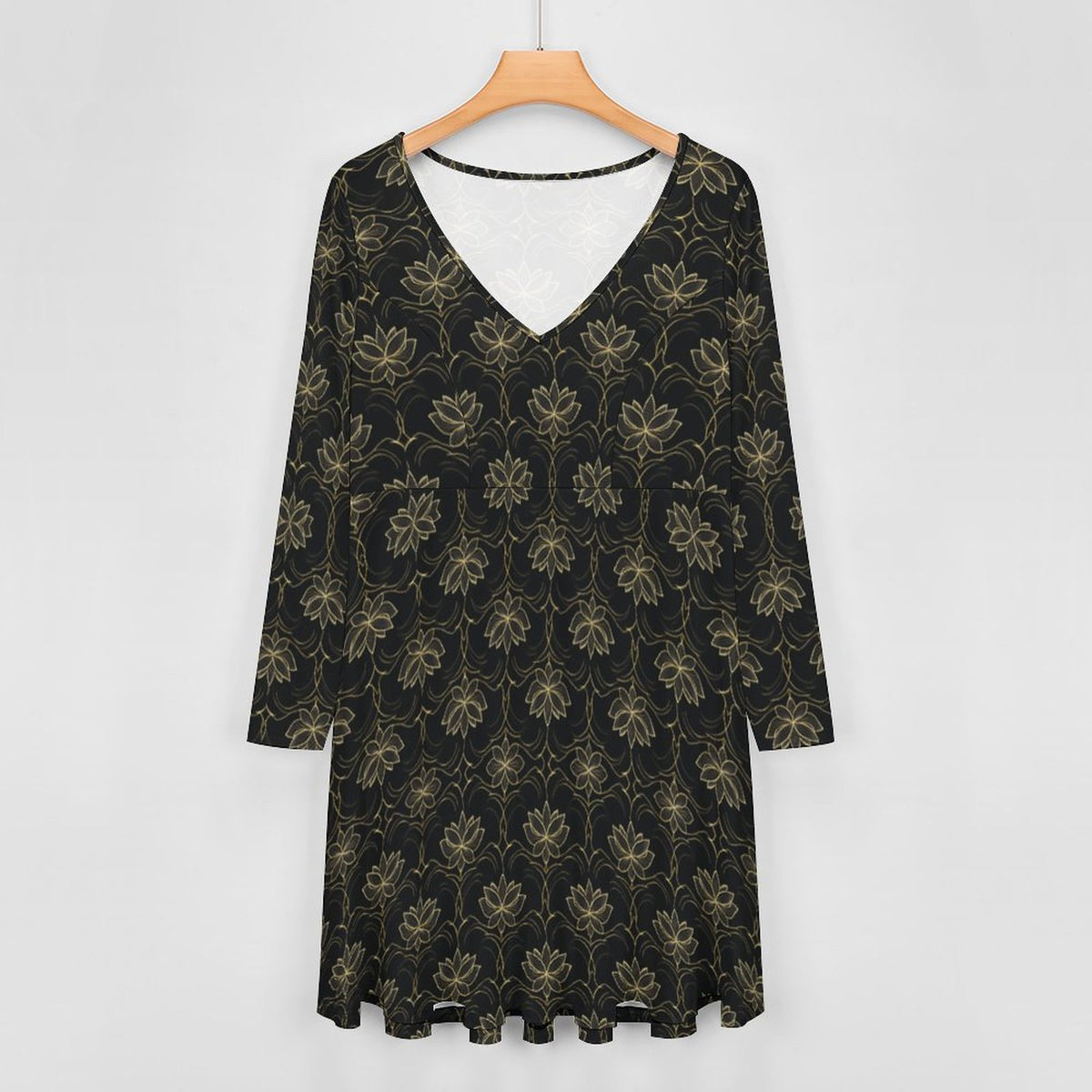 Plus Size V-neck Long Sleeve Dress B829 (All-Over Printing)