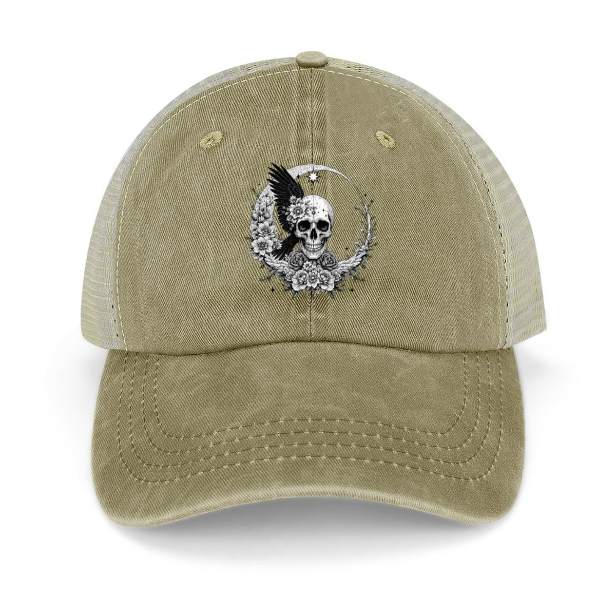 Cotton Trucker Hat for Casual Style - Skull and Roses