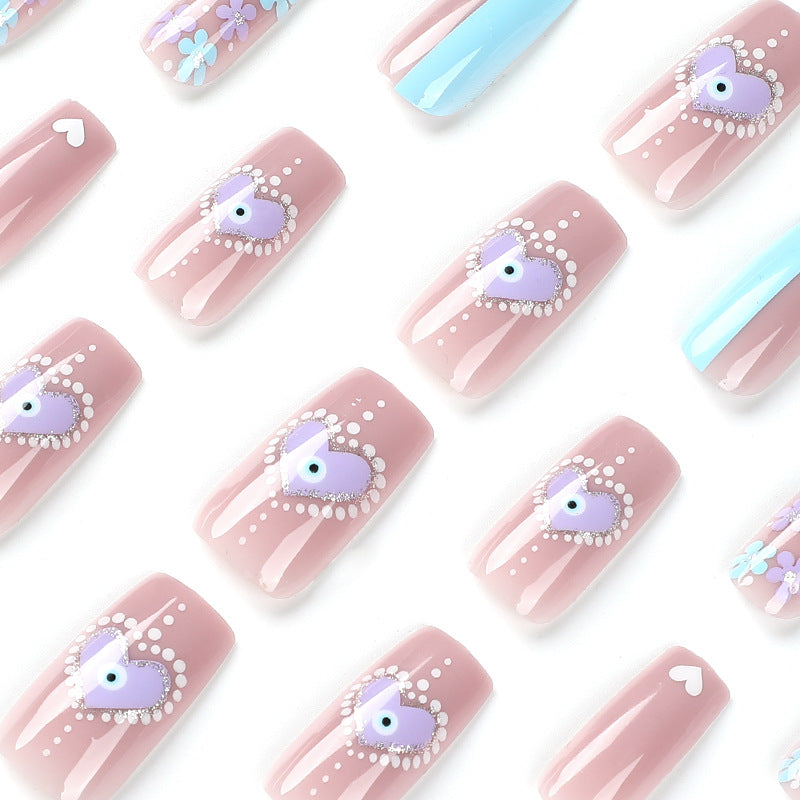 Press on armor finished white flame polka dots ins wind Press on armor gold glitter love pink blue flower nail – Image 3