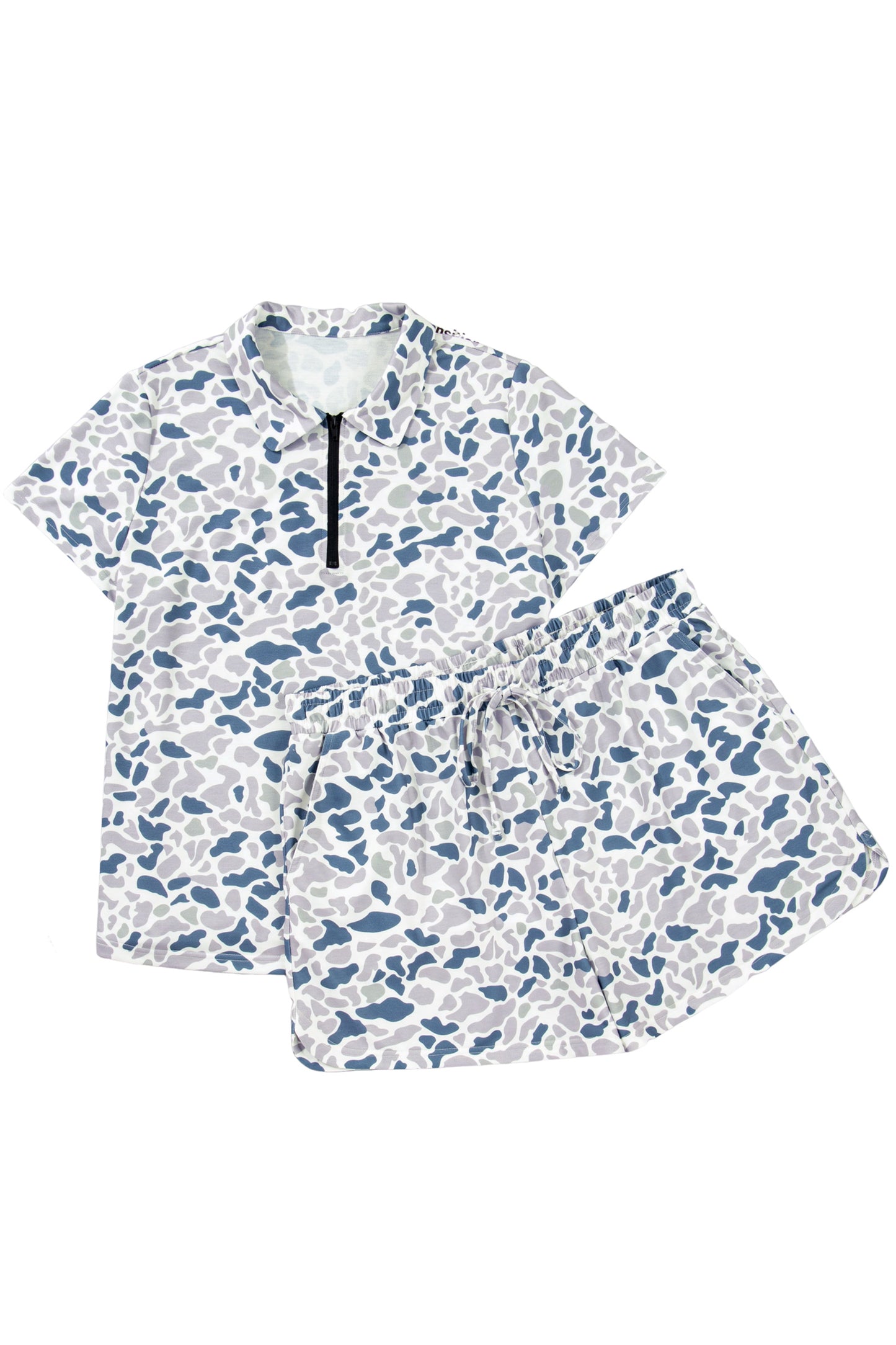 Multicolour Zip up Tee and Short Plus Size Camo Set