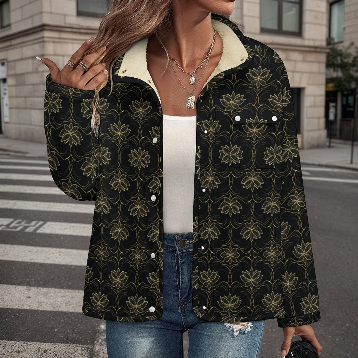 Stand-up Collar Fleece Casual Jacket