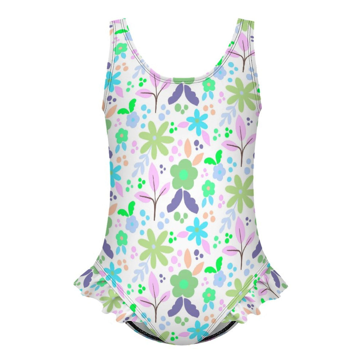 Girls Ruffle Trim One Piece Swimwear
