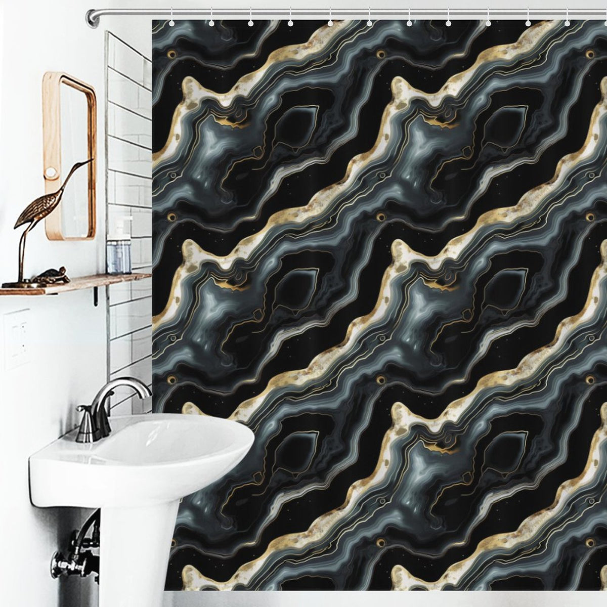 Black Marble Shower Curtain