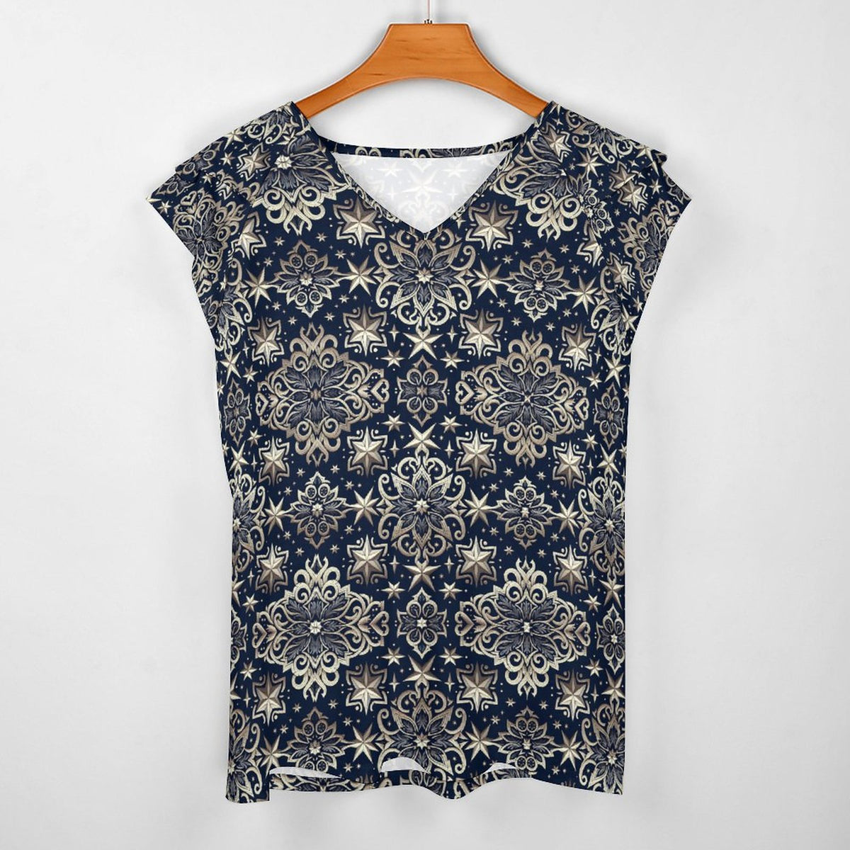 Cooling Polyester Ruffle V-Neck T-Shirt