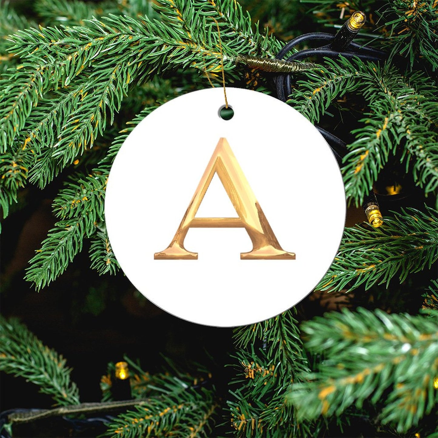 Round Christmas Ceramic Ornament- Letter A