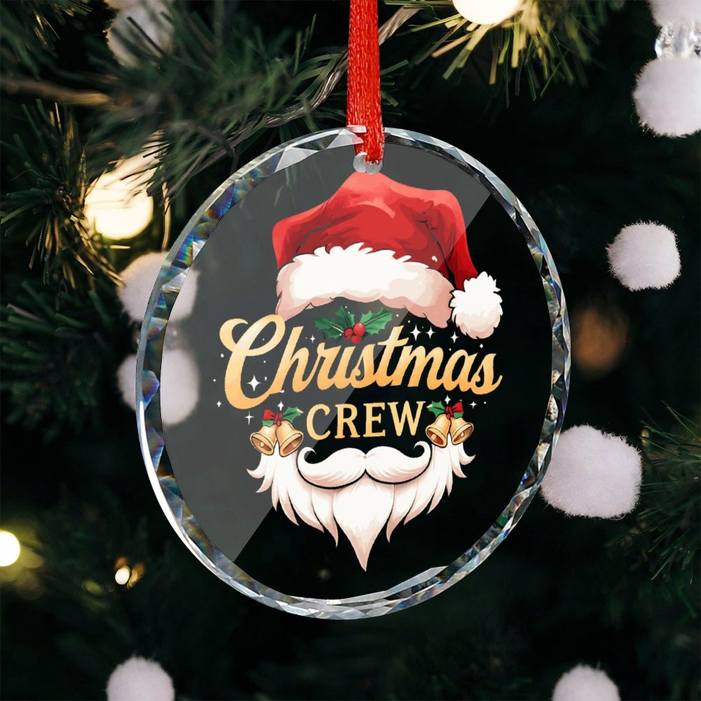 Glass Circular Ornament Pendant Christmas Crew