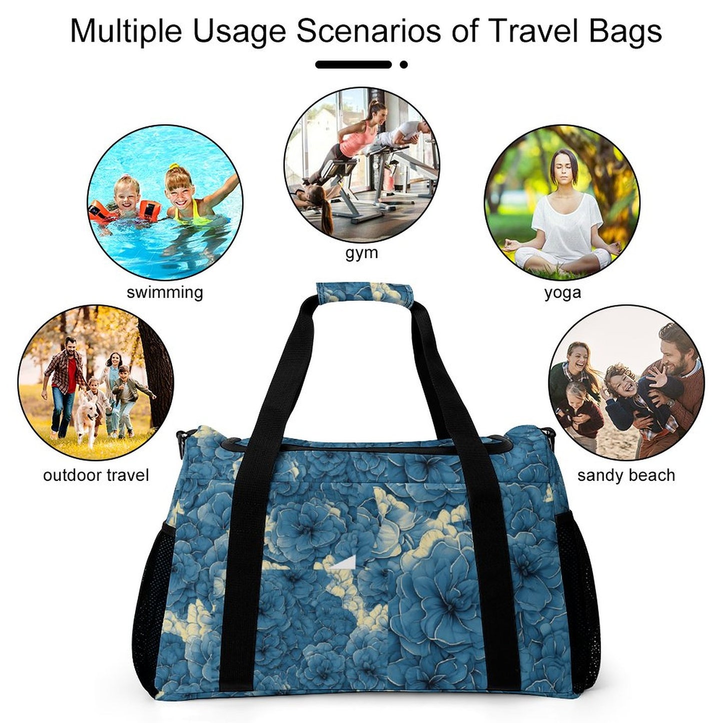 Travel Duffel Bag Blue Flowers