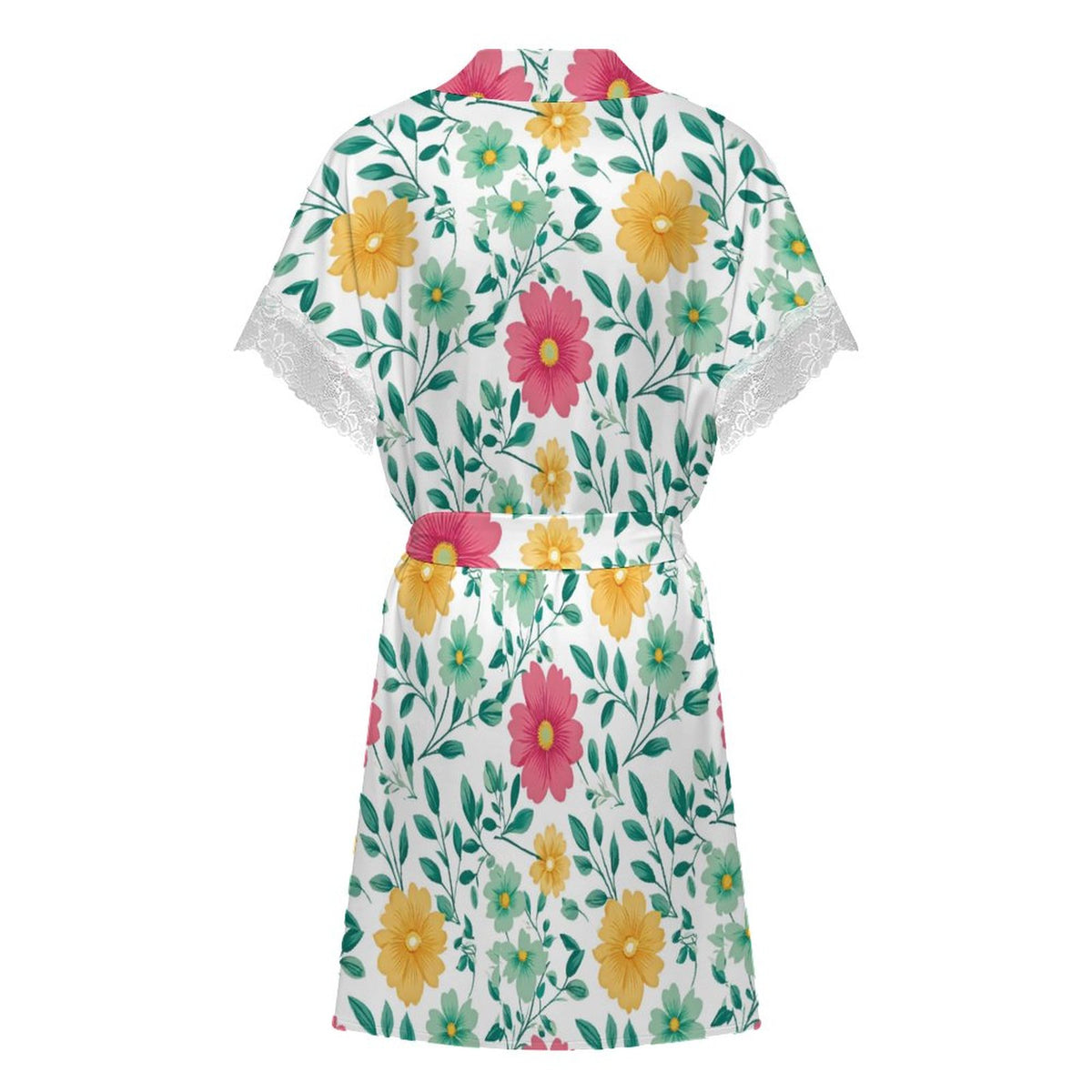 Lace Trimmed Short-Sleeve Robe
