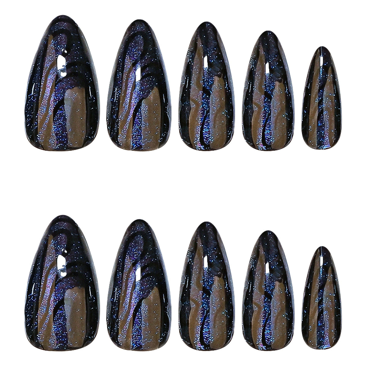 Black Iridescent Cat-Eye Glossy Press On Nails – Image 5