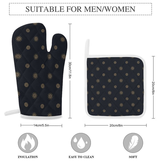 Oven Mitts & Pot Holder Set of 3 - Black & Navy Blue
