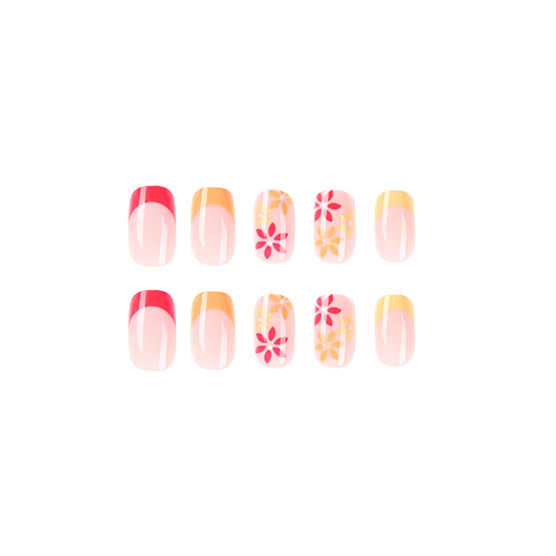 press on manicure, simple flower press on manicure, French three-color manicure patch, nails piece wholesale – Image 5